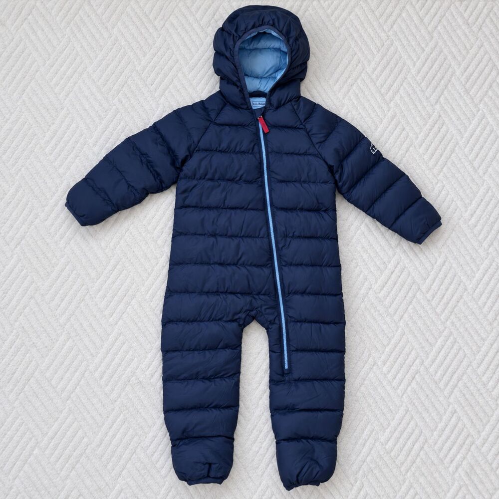 L.L. Bean Infant 12-18M Ultralight 650 Down Bunting Navy Snowsuit Hooded Winter